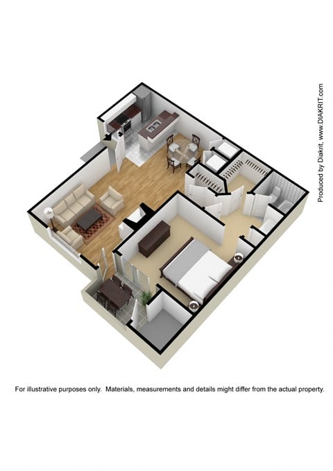 Floor plan for 1 bed, 1 bath, 762 sqft