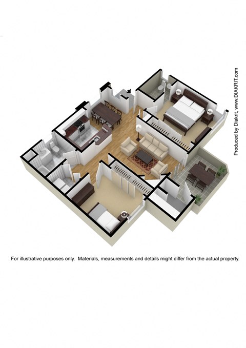 Floor plan for 2 beds, 2 baths, 939 sqft