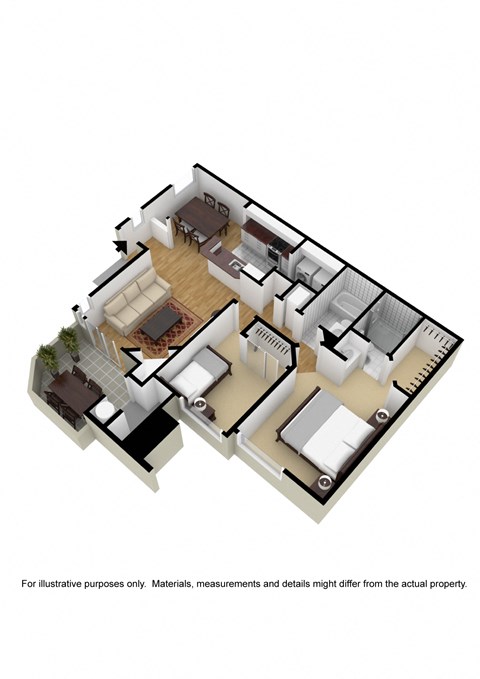 Floor plan for 2 beds, 2 baths, 926 sqft