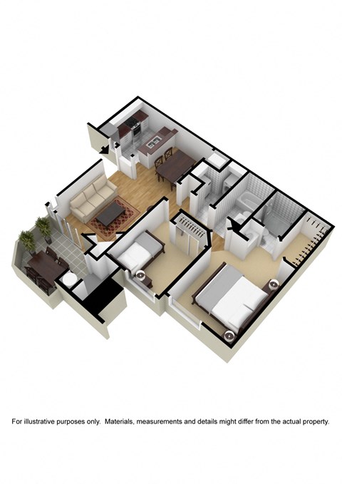 Floor plan for 2 beds, 2 baths, 914 sqft