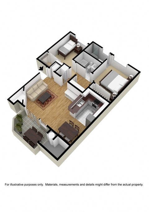 Floor plan for 2 beds, 2 baths, 958 sqft