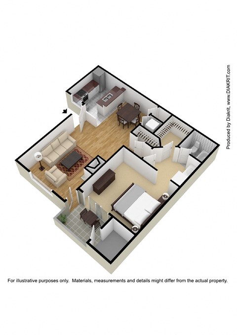 Floor plan for 1 bed, 1 bath, 762 sqft