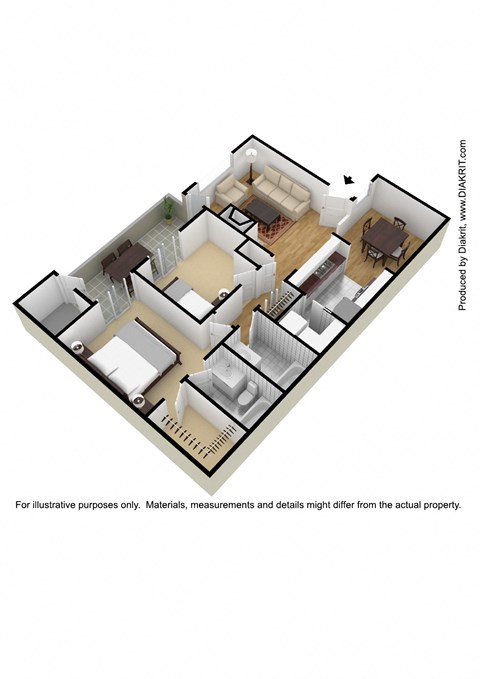 Floor plan for 2 beds, 2 baths, 854 sqft