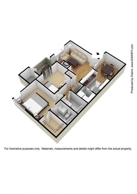 Floor plan for 2 beds, 2 baths, 854 sqft