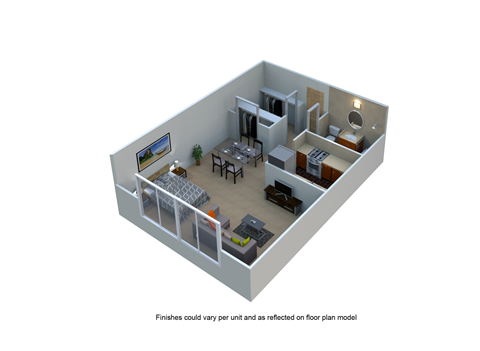 Floor plan for studio, 1 bath, 515 sqft