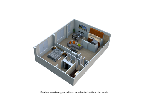 Floor plan for 1 bed, 1 bath, 900 sqft