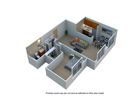 Floor plan for 1 bed, 1 bath, 900 sqft