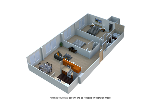 Floor plan for 2 beds, 1 bath, 1050 sqft