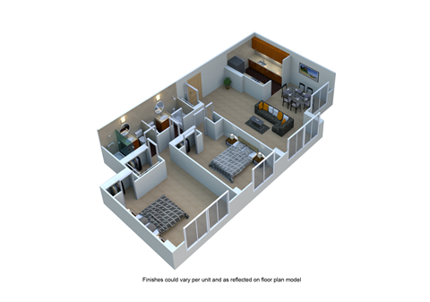 Floor plan for 2 beds, 2 baths, 1245 sqft