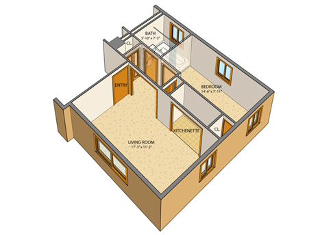 Floor plan for studio, 1 bath, 450 sqft