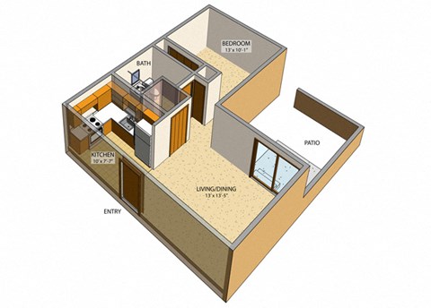 Floor plan for 1 bed, 1 bath, 565 sqft