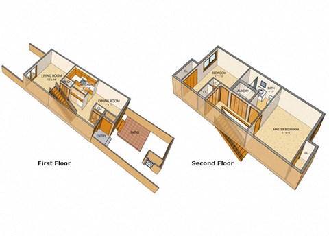 Floor plan for 2 beds, 1 bath, 922 sqft