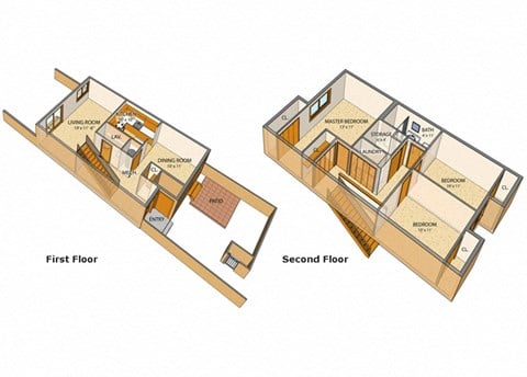 Floor plan for 3 beds, 1.5 baths, 1052 sqft