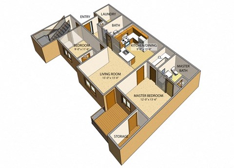 Floor plan for 2 beds, 2 baths, 1160 sqft