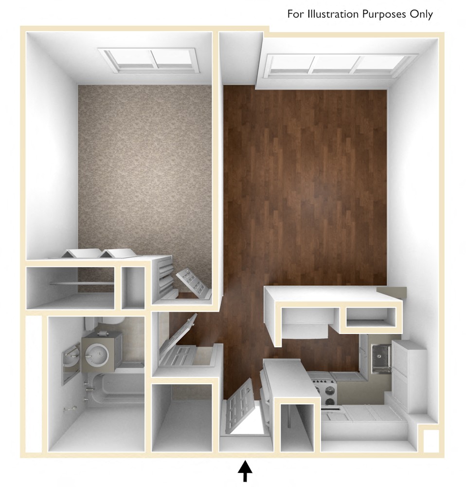 Floor plan for 1 bed, 1 bath