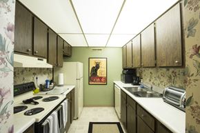 Canton townhouse for rent - a kitchen with a stove and a sink and a refrigerator