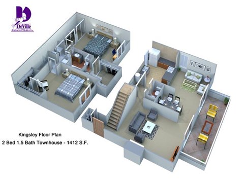 Floor plan for 2 beds, 1.5 baths, 1412 sqft
