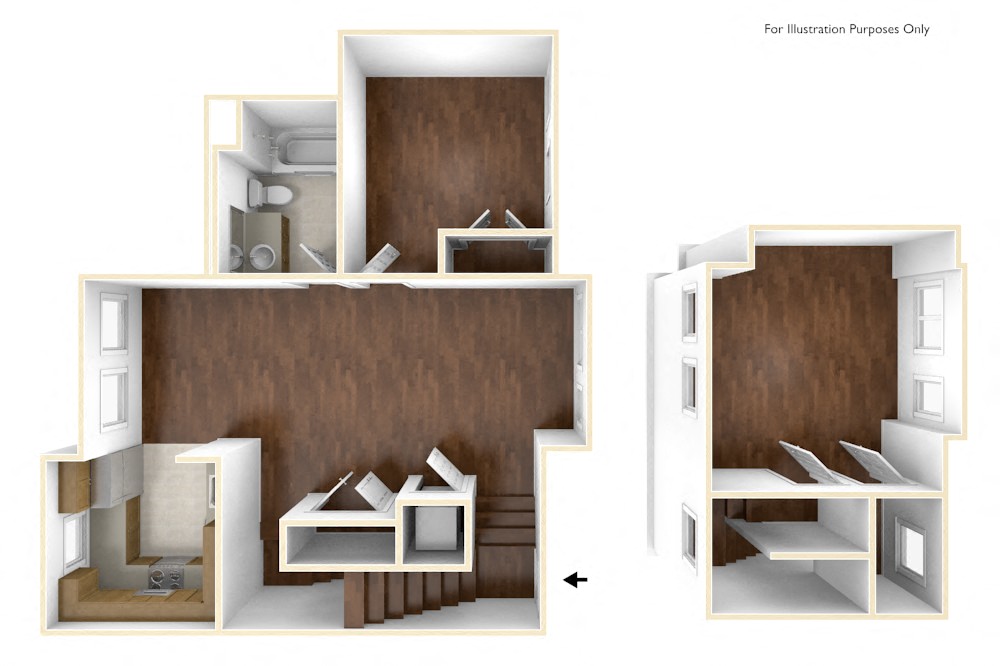Floor plan for 2 beds, 2 baths, 1242 sqft