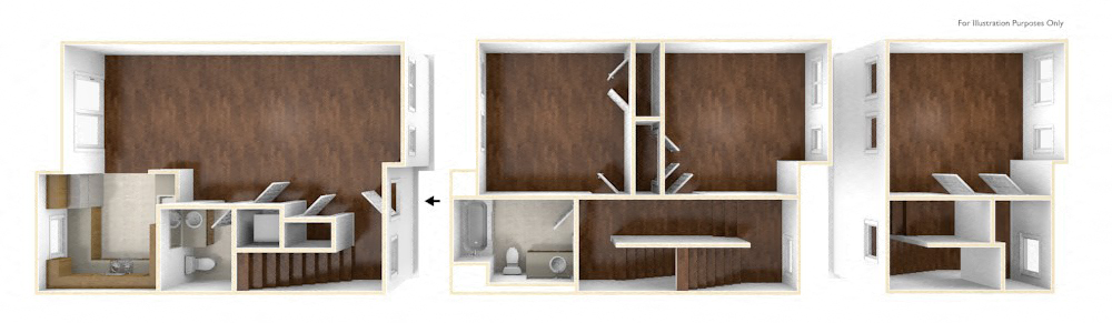 Floor plan for 3 beds, 2 baths, 1304 sqft
