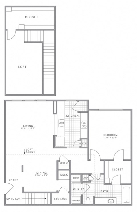Floor plan for 1 bed, 1 bath, 1113 sqft