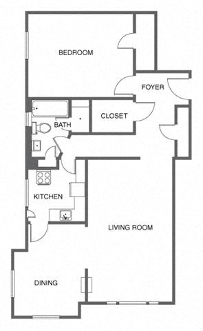 Floor plan for 1 bed, 1 bath