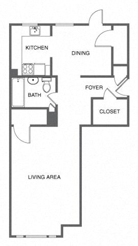 Floor plan for 1 bed, 1 bath
