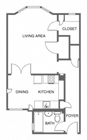 Floor plan for studio, 1 bath