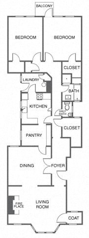 Floor plan for 2 beds, 1.5 baths