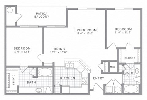 Floor plan for 2 beds, 2 baths, 1138 sqft