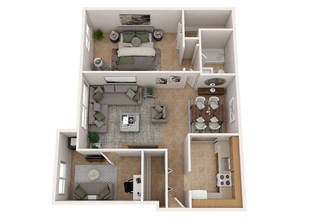 Floor plan for 1 bed, 1 bath, 813 sqft