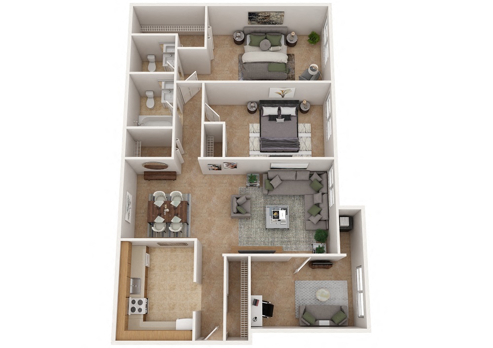 Floor plan for 2 beds, 1.5 baths, 1088 sqft