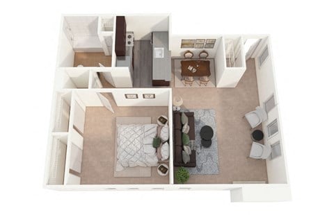 Floor plan for 1 bed, 1 bath, 750 sqft
