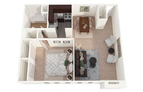 Floor plan for 1 bed, 1 bath, 750 sqft