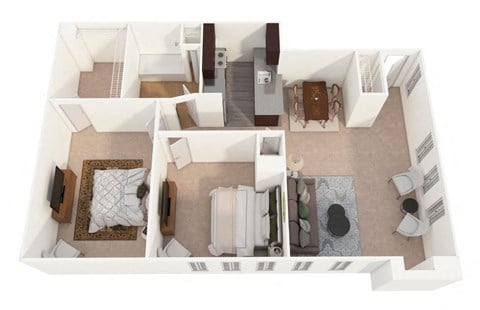 Floor plan for 2 beds, 1 bath, 850 sqft
