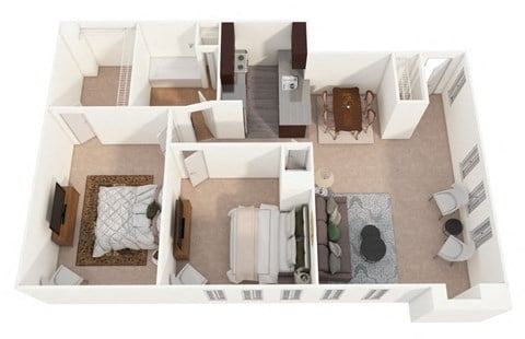 Floor plan for 2 beds, 1 bath, 850 sqft