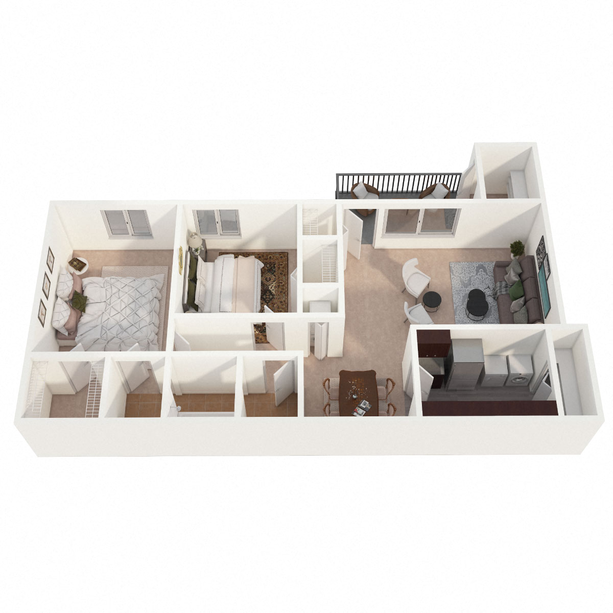 Floor plan for 2 beds, 1 bath, 897 sqft