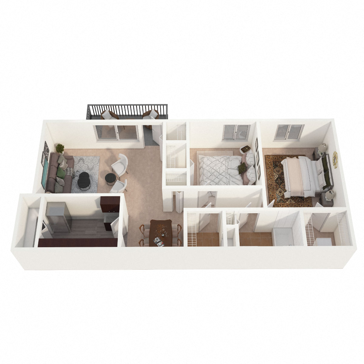 Floor plan for 2 beds, 1 bath, 847 sqft