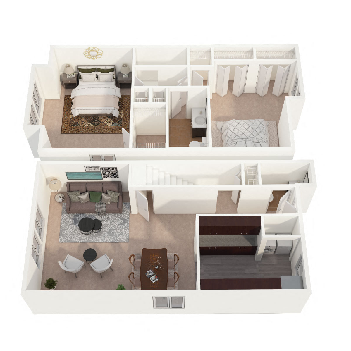 Floor plan for 2 beds, 1.5 baths, 1074 sqft