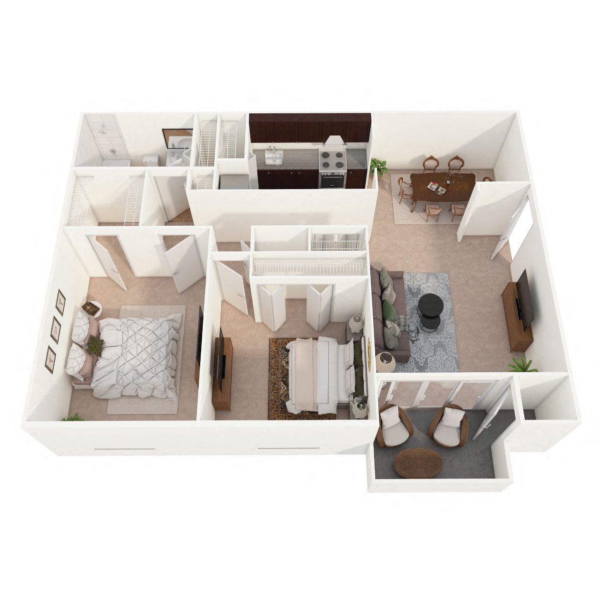 Floor plan for 2 beds, 1 bath, 974 sqft