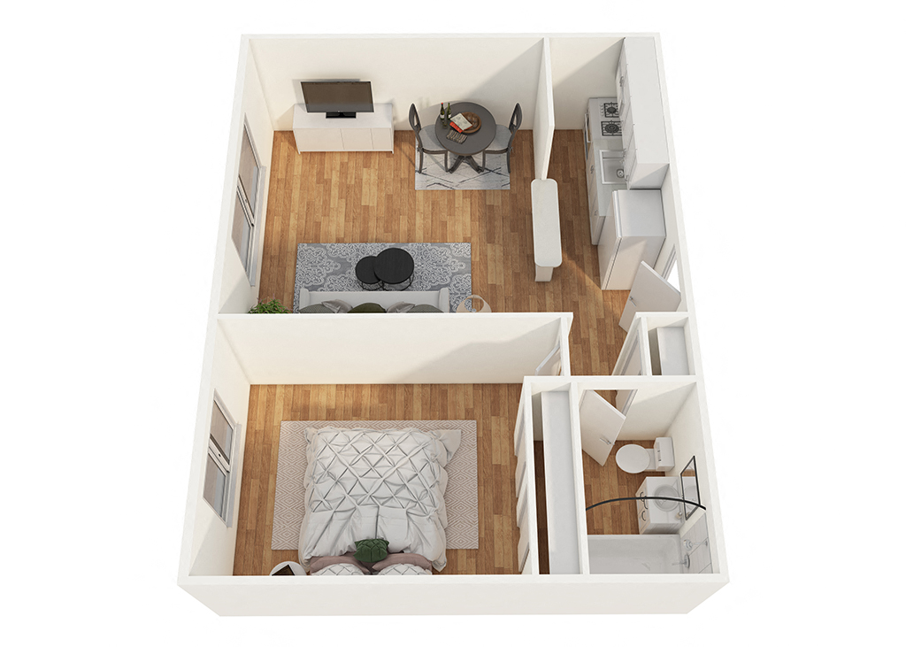 Floor plan for 1 bed, 1 bath, 550 sqft