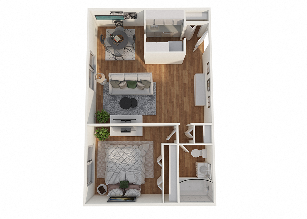 Floor plan for 1 bed, 1 bath, 640 sqft