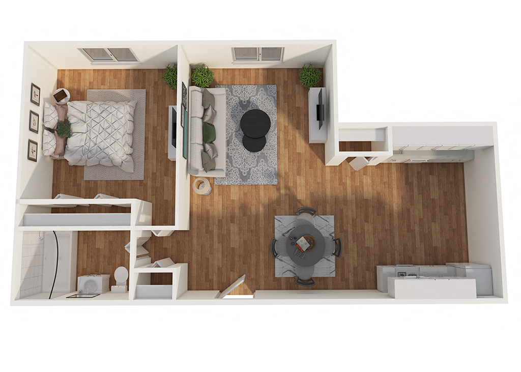 Floor plan for 1 bed, 1 bath, 828 sqft