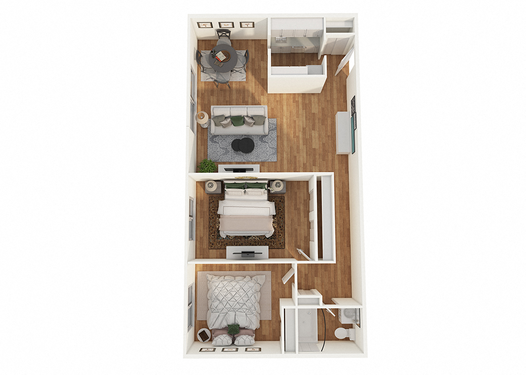 Floor plan for 2 beds, 1 bath, 840 sqft