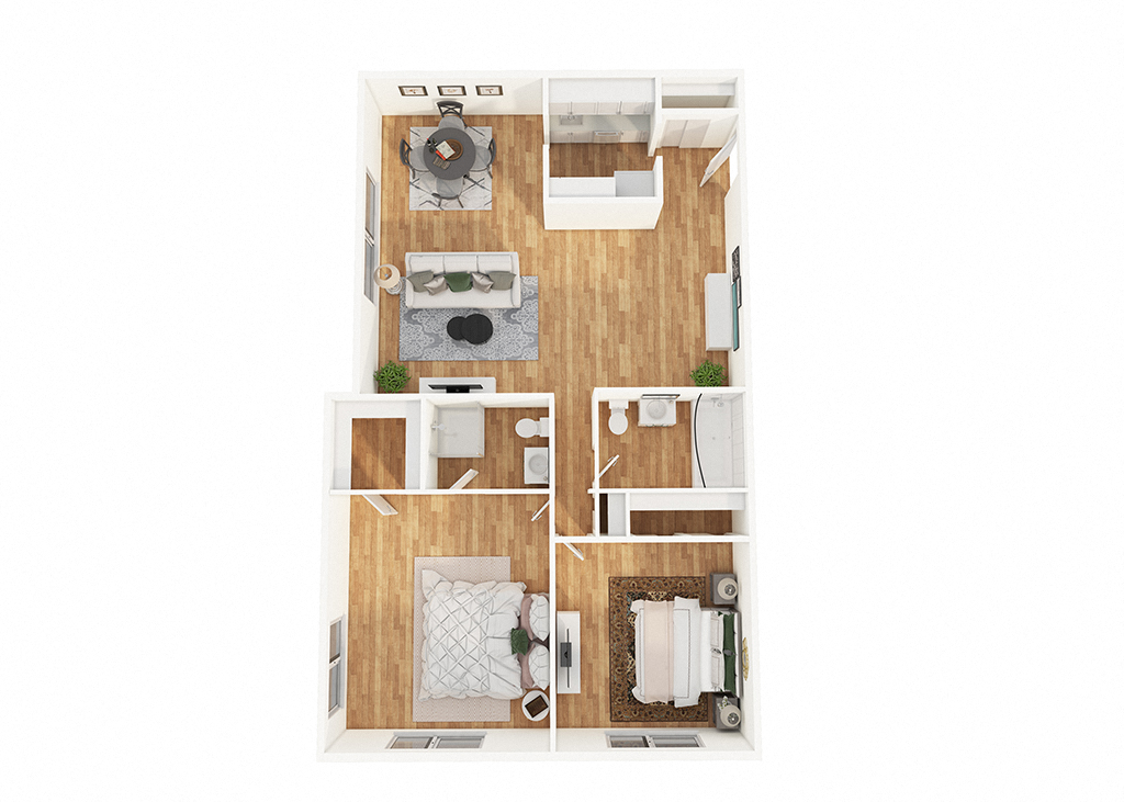 Floor plan for 2 beds, 2 baths, 870 sqft