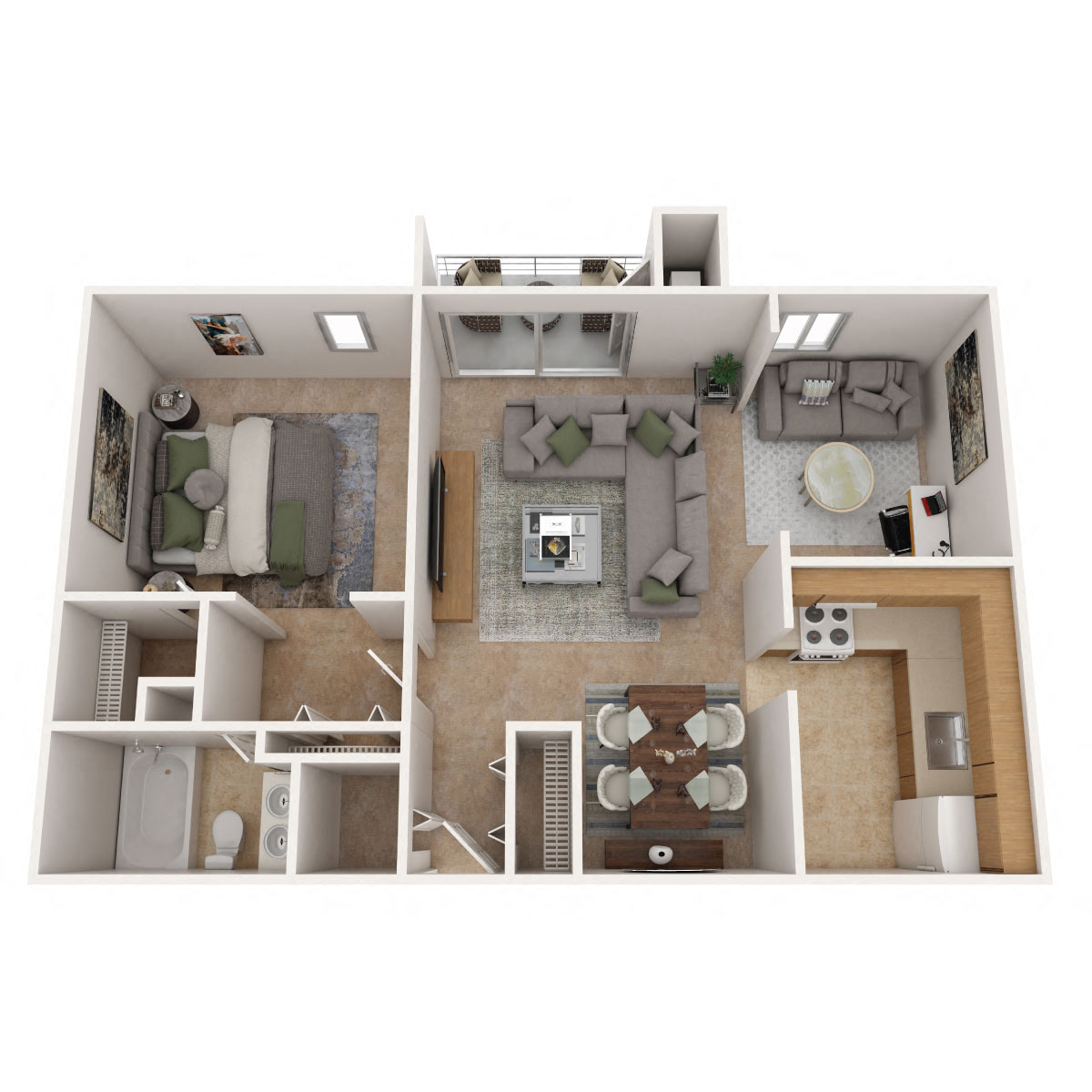 Floor plan for 1 bed, 1 bath, 900 sqft