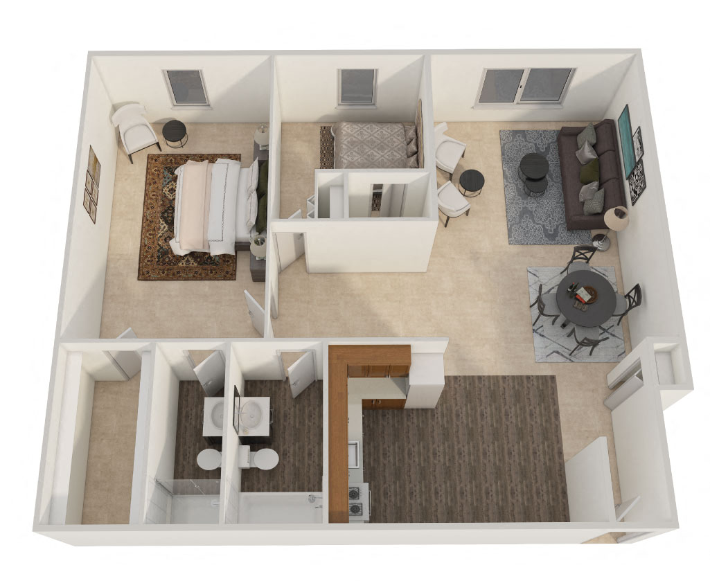 Floor plan for 2 beds, 2 baths, 1060 sqft