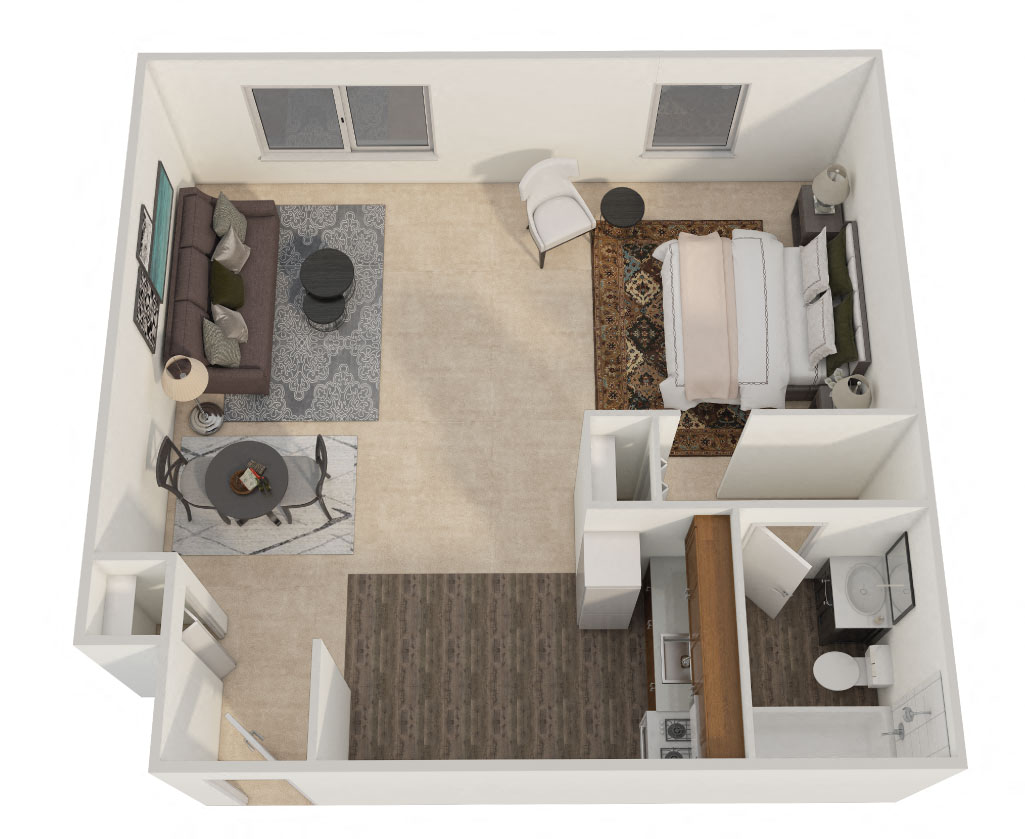 Floor plan for studio, 1 bath, 513 sqft