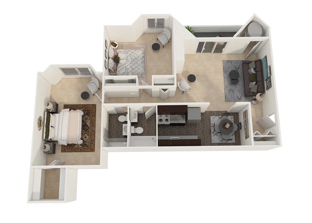 Floor plan for 2 beds, 1.5 baths, 952 sqft