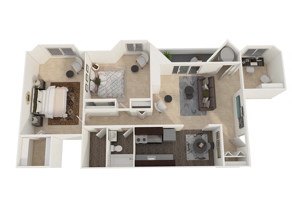 Floor plan for 2 beds, 1 bath, 1023 sqft