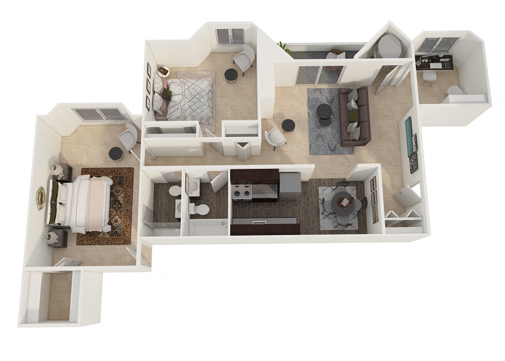Floor plan for 2 beds, 1.5 baths, 1023 sqft